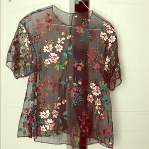 Embroidered Sheer Short Sleeve Top